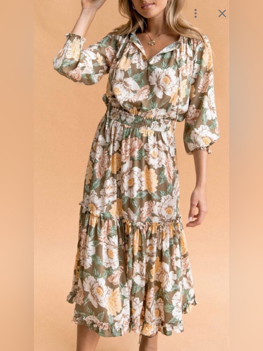 Petal & Pup Gerif Muted Green Floral Tiered Maxi Dress Boho Size 8